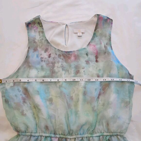 Chiffon Summer Dress Midi Sz M Pastel Watercolor Floral Roses Sleeveless Flowy - Picture 6 of 9